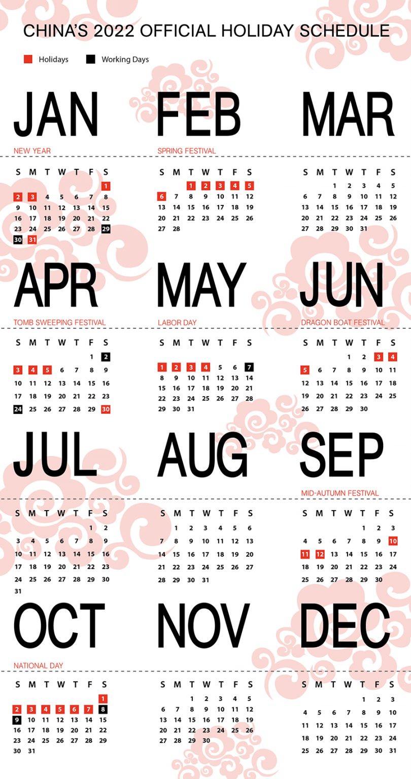 China National Holidays 2022 and Schedule of Adjusted Working Days