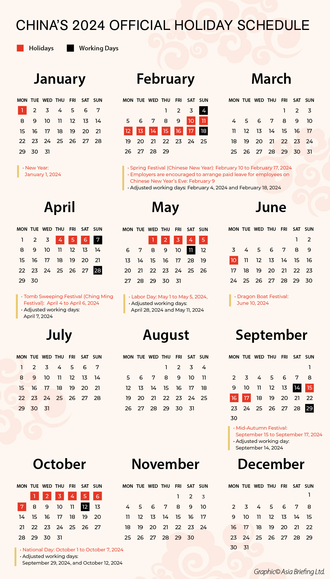 China National Holidays 2024 and Schedule of Adjusted Working Days